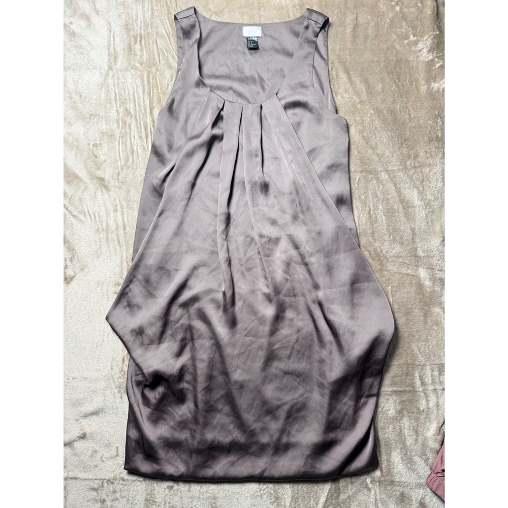 HM Modern Classic Taupe Satin Pleated Scoop Neck Sleeveless Dress Size 4